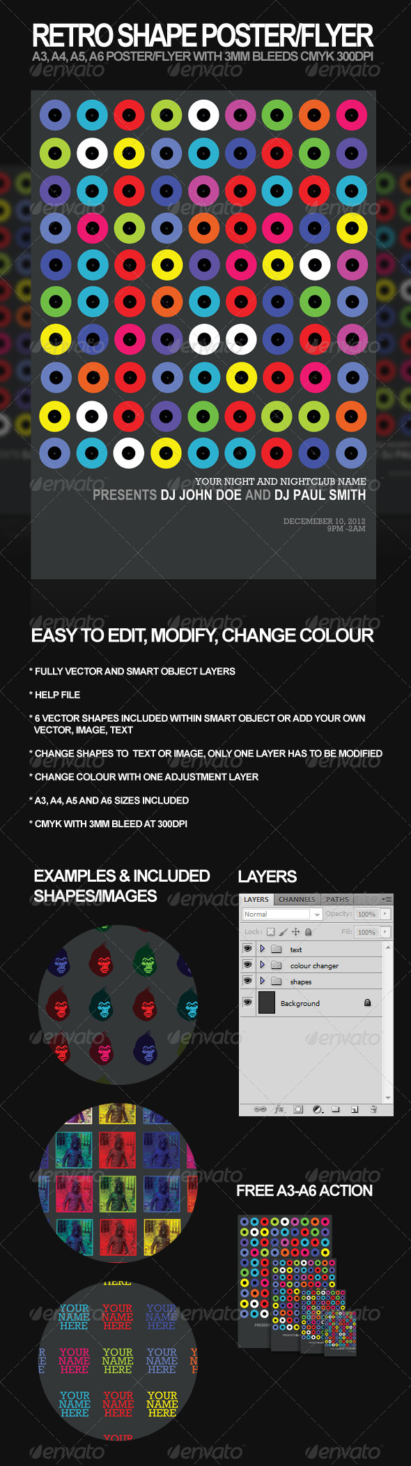 Retro Shape A3, A4 Poster and A5, A6 Flyer - Clubs & Parties Events