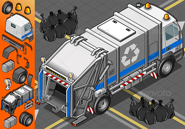 \White Garbage Truck in Rear View - Objects Vectors