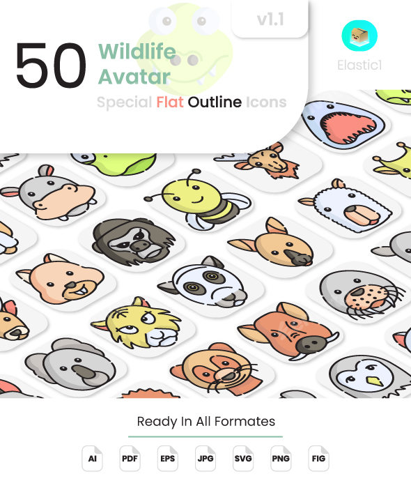 Wildlife Avatar Flat Outline Icons (v1.1)