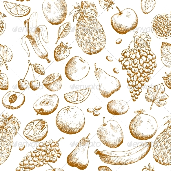 Hand Drawn Fruits Seamless Pattern