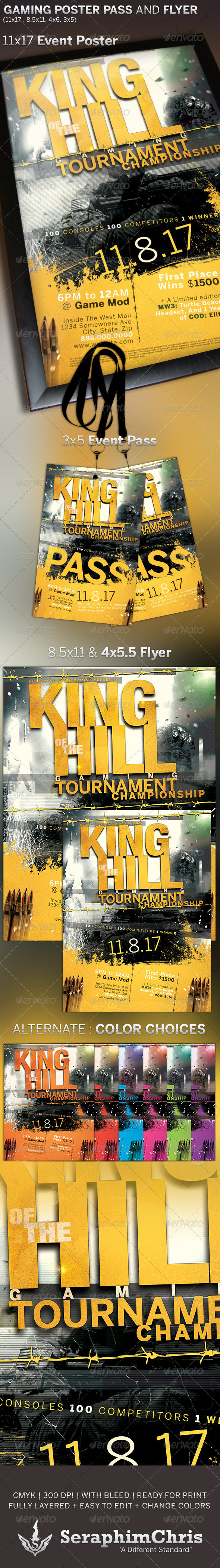 King of The Hill Gaming Poster and Event Pass - Miscellaneous Print Templates