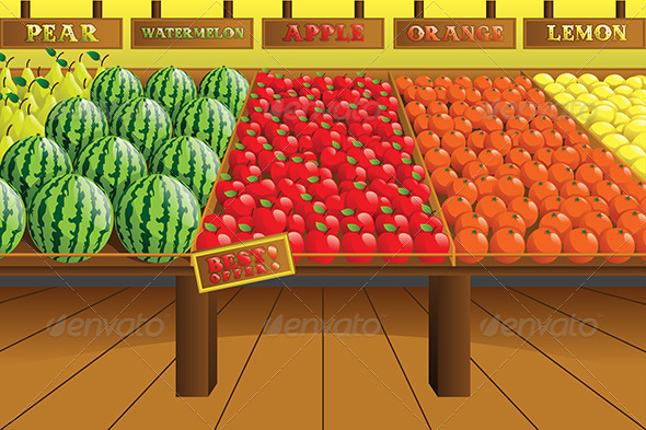 Grocery Store Produce Aisle - Objects Vectors