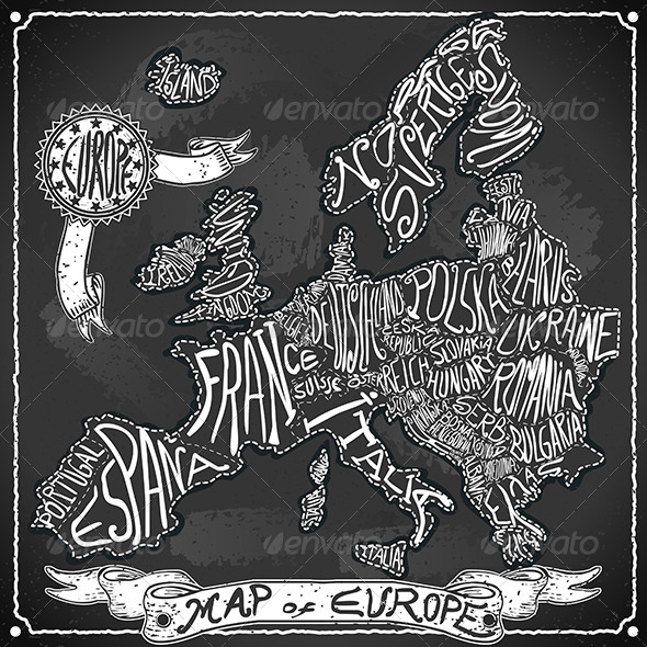 Europe Map on Vintage Handwriting BlackBoard - Travel Conceptual