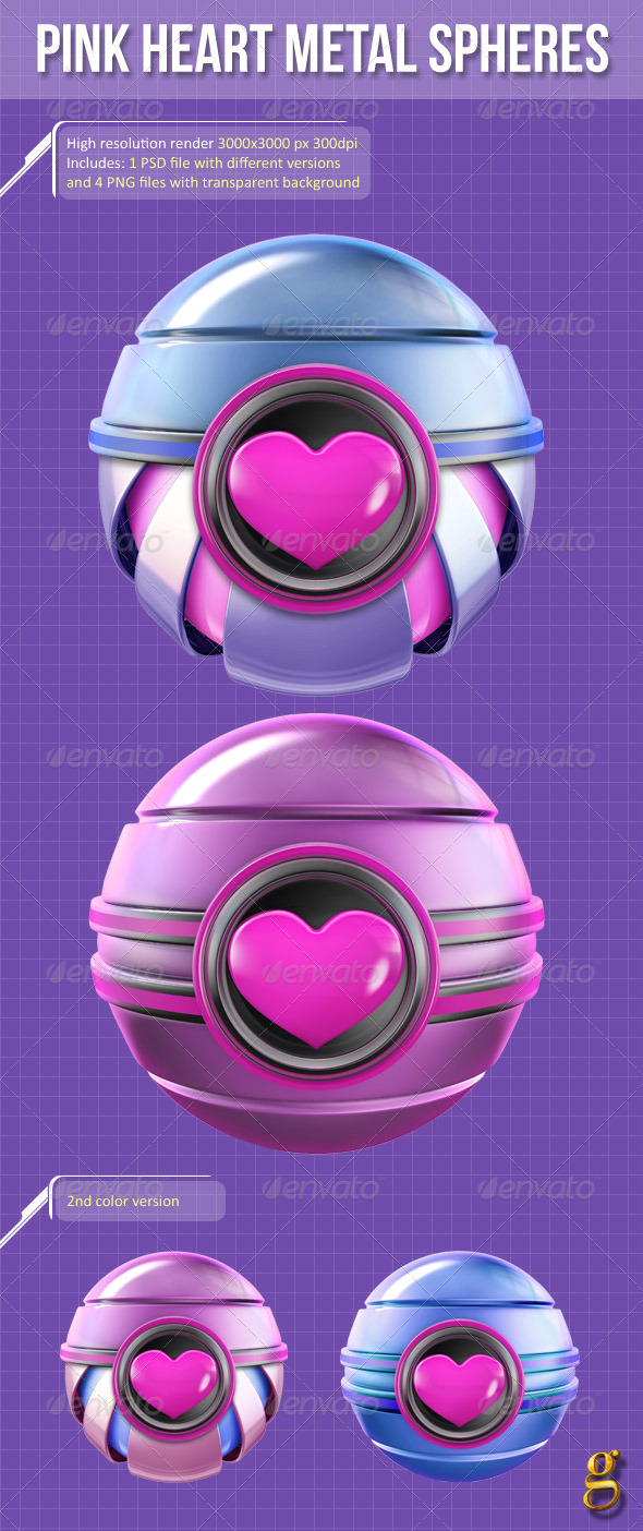 3D Pink Heart Metal Spheres - Abstract 3D Renders