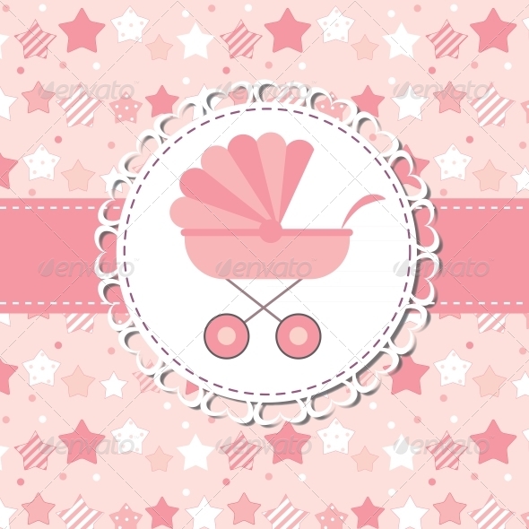Vector Illustration of Pink Baby Carriage for Newborn - Valentines Seasons/Holidays