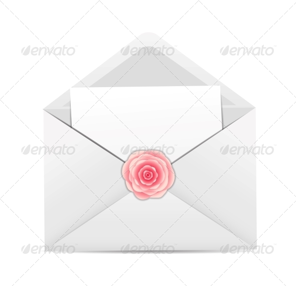 Valentine`s Day Card with Envelope and Rose Flower - Valentines Seasons/Holidays