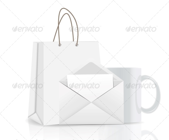 Empty Shopping Bag, Envelope and Cup for Advertising - Retail Commercial / Shopping