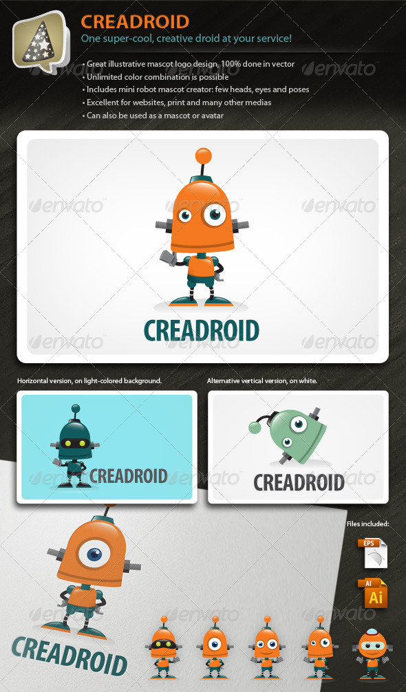 Creadroid - Robot Mascot Logo For Any Creative Biz - Objects Logo Templates