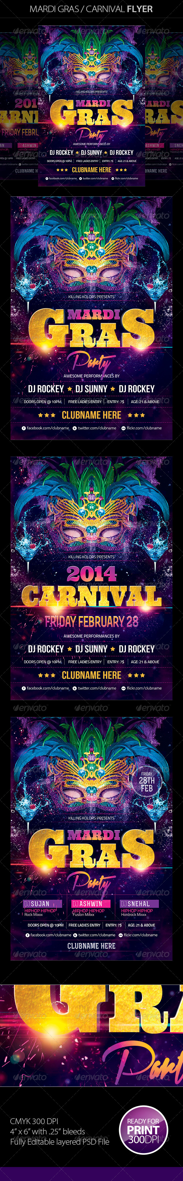 Mardi Gras Party Flyer - Clubs & Parties Events