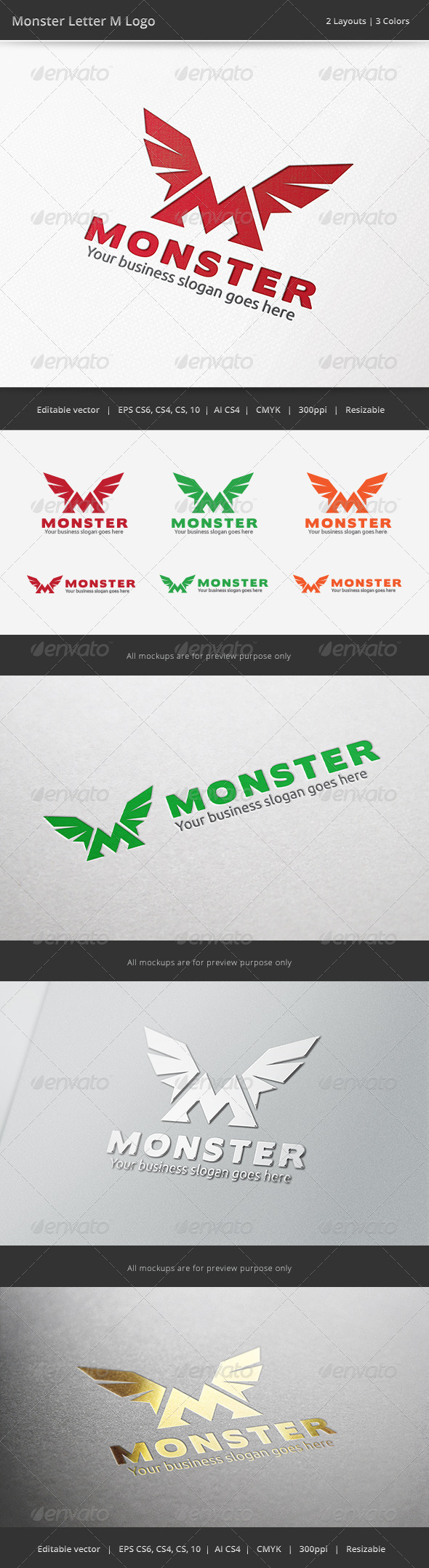 Monster M Letter Logo - Vector Abstract