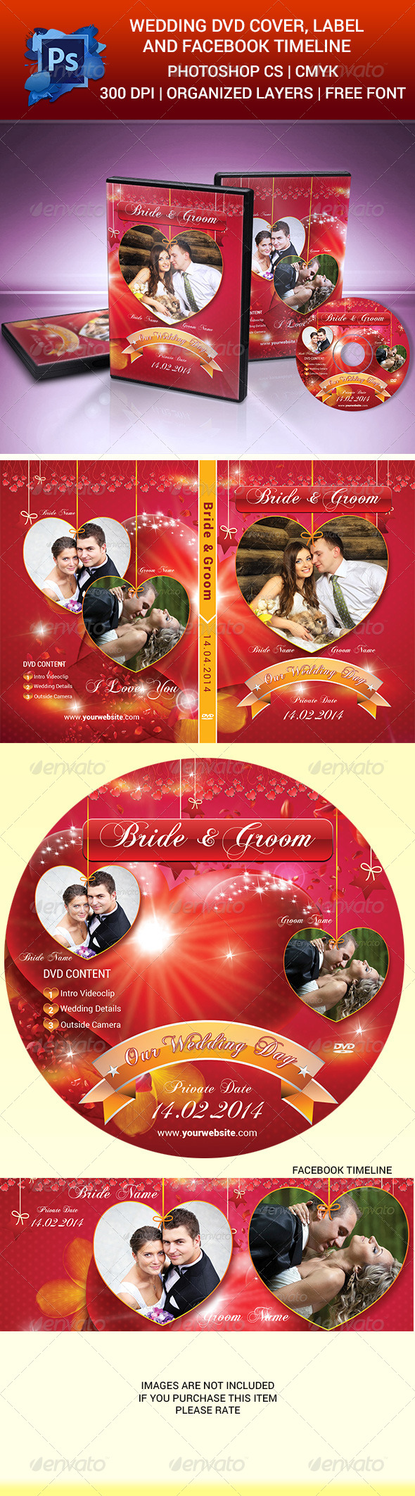 Wedding DVD Cover, Label & Facebook Timeline - CD & DVD Artwork Print Templates