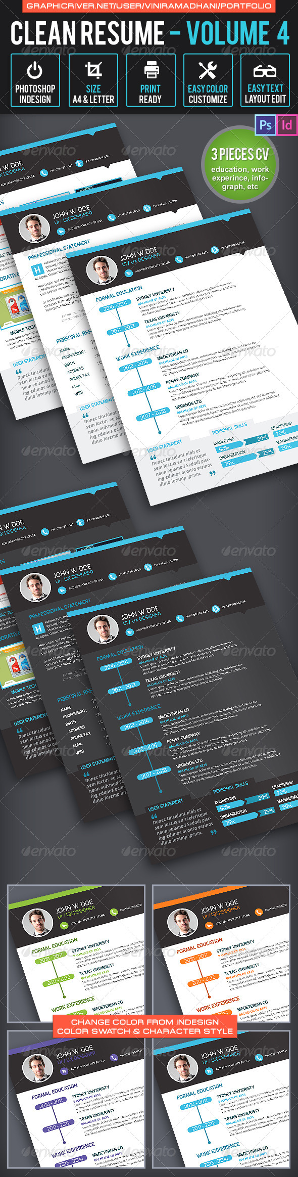 Simple & Clean Resume CV Volume 4 - Resumes Stationery