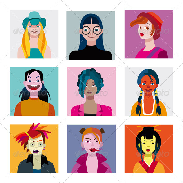Teenage Girls Avatar Set - Characters Vectors