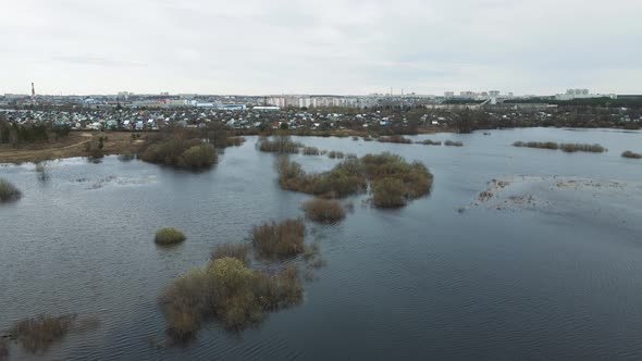 Spring Flood Aerial View of the River Flood Flooded Fields alt