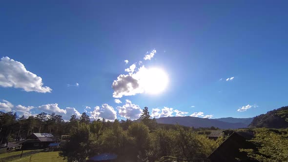 Mountain Village Timelapse at the Summer or Autumn Time. Wild Asian Nature and Rural Field alt