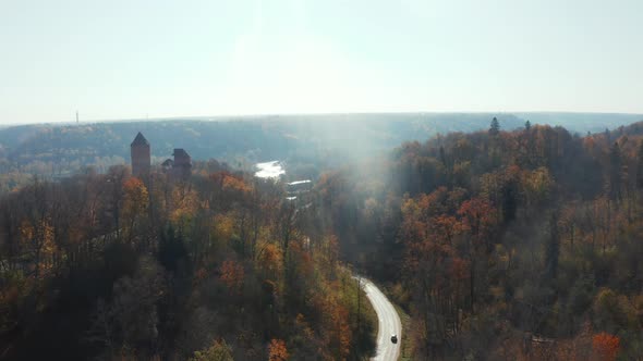 Aerial View of the Sigulda City in Latvia During Golden Autumn alt