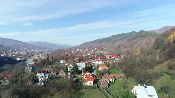 Aerial Town On Mountains 4k