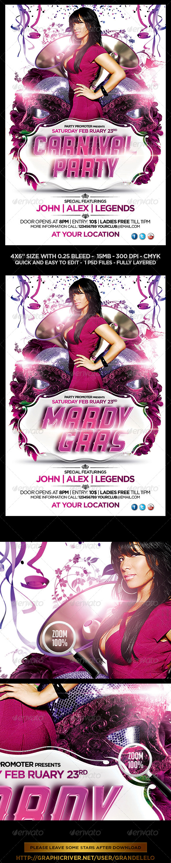 Mardi Gras Flyer Template - Clubs & Parties Events
