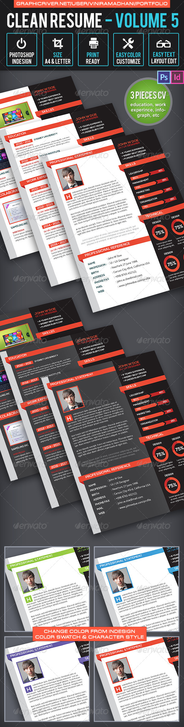 Simple & Clean Resume CV Volume 5 - Resumes Stationery