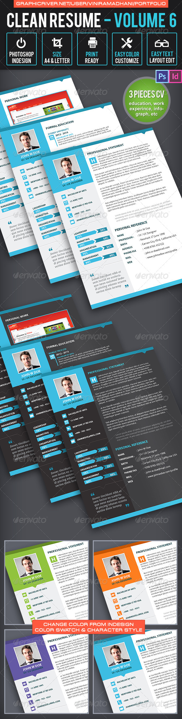 Simple & Clean Resume CV Volume 6 - Resumes Stationery