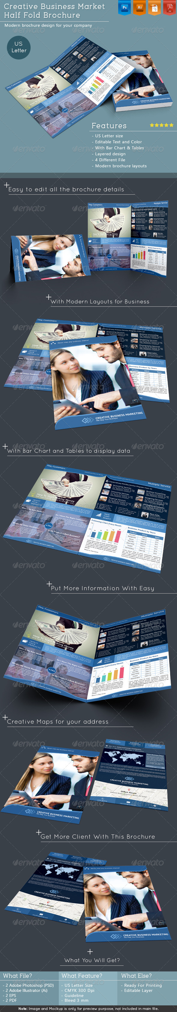 Creative Business Market Half Fold Brochure - Corporate Brochures