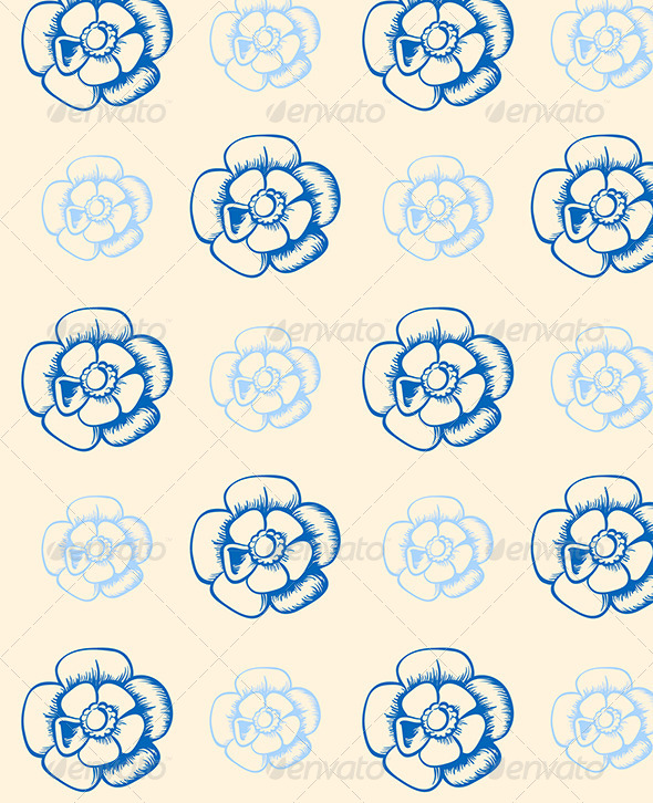 Vintage Seamless Pattern with Blue Flowers - Patterns Decorative