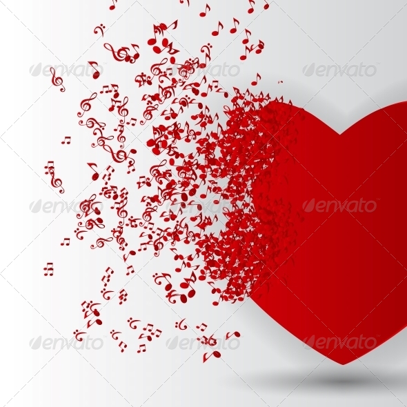 Happy Valentines Day Card with Heart and Music - Valentines Seasons/Holidays