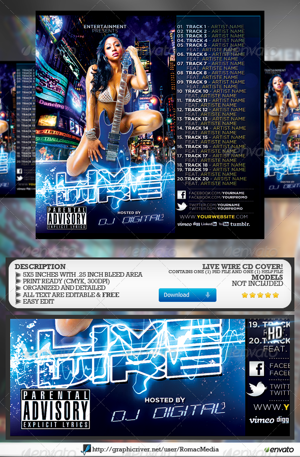 Live Wire CD Cover - CD & DVD Artwork Print Templates