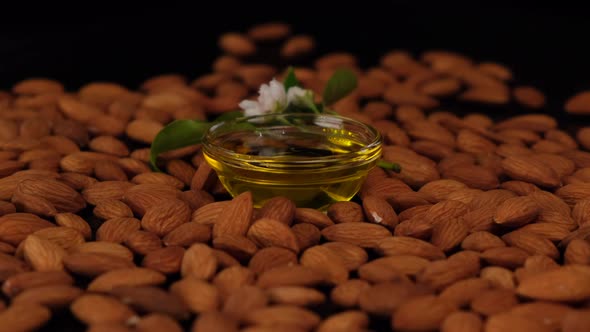 Rotating Bowl or Plate with Almond Oil Closeup