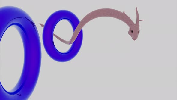 Magical fairytale asian dragon flying through rings isolated on a white background alt