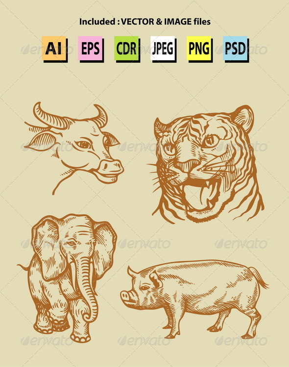 Vintage Animal Sketches - Animals Characters