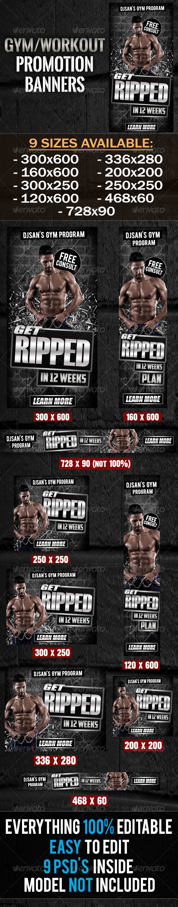 Gym and Workout Promotion Banner 2 - Banners & Ads Web Elements