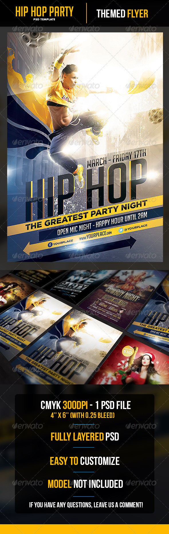 Hip Hop Party Flyer Template - Clubs & Parties Events