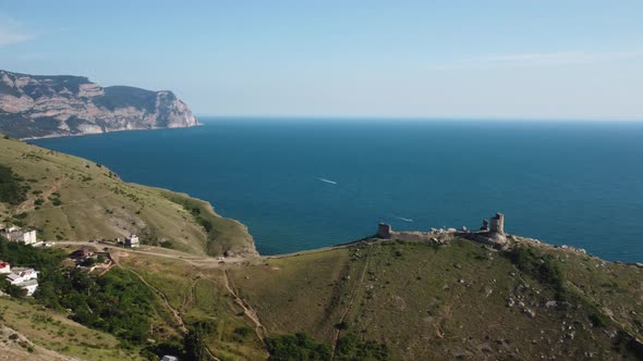 Aerial Panoramic View of Balaklava Landscape with Boats and Sea in Marina Bay alt