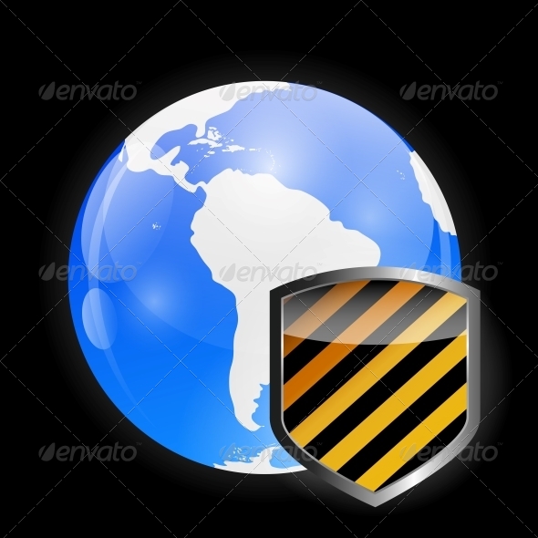 Globe Icon with Protection Shield - Web Technology