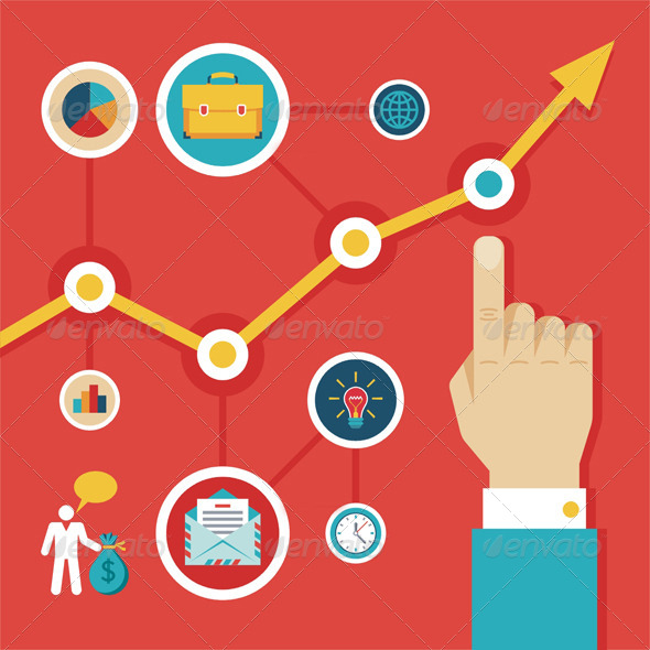 Graphic Hand and Icons in Flat Design Style - Concepts Business