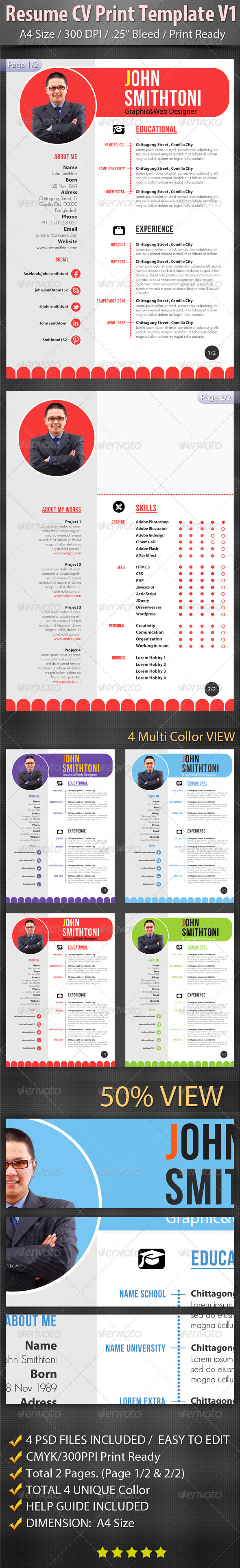 Resume CV Print Template V1 - Resumes Stationery