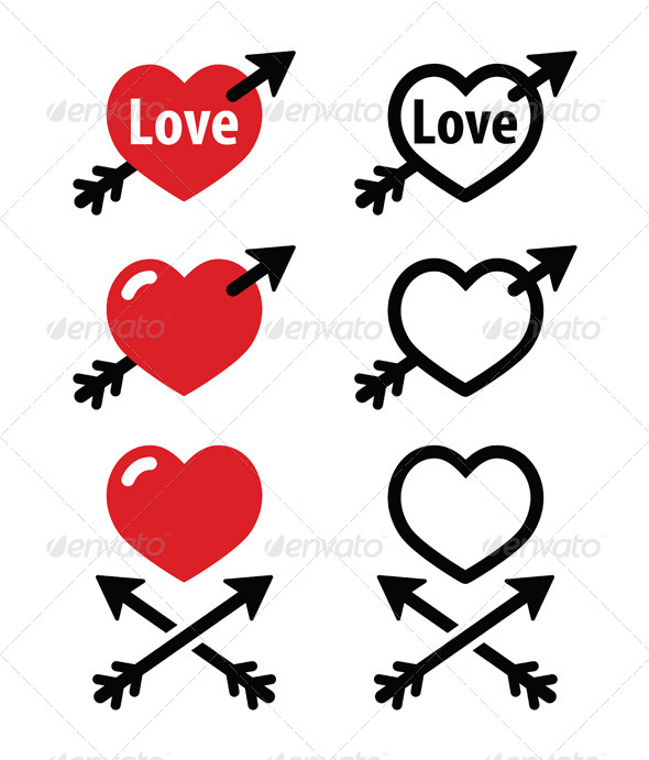 Hearts with Arrow and Love for Valentines - Valentines Seasons/Holidays