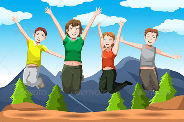 Friends Jumping - People Characters