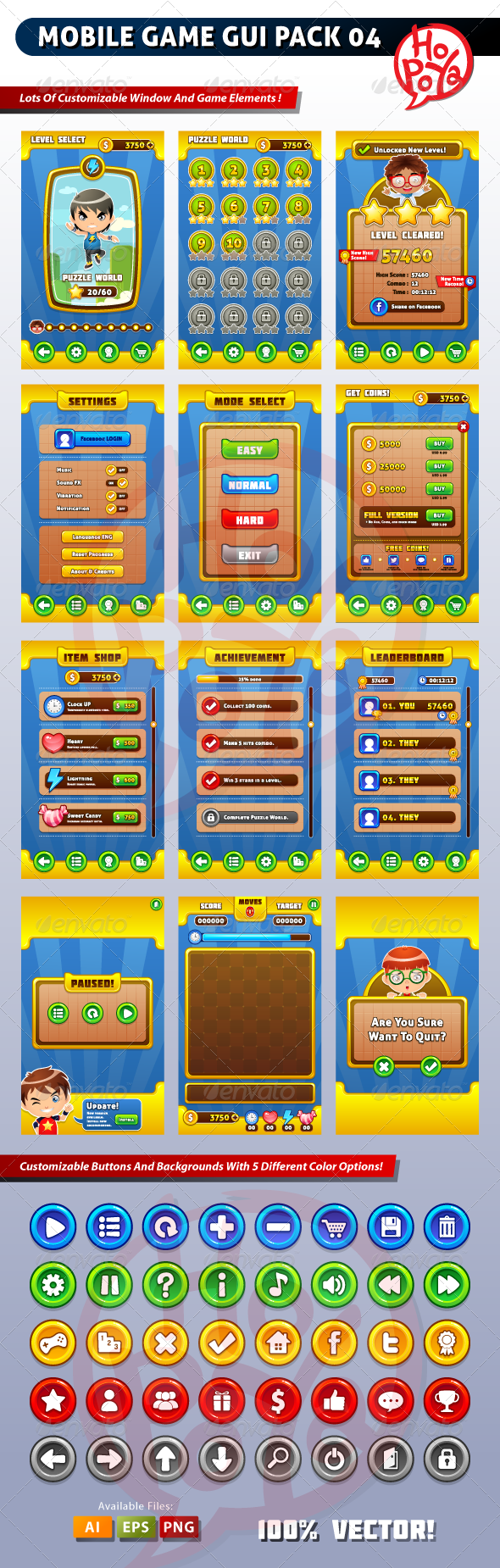 Mobile Game GUI Pack 04 - User Interfaces Game Assets
