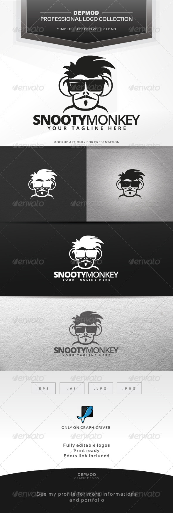 Snooty Monkey Logo - Animals Logo Templates