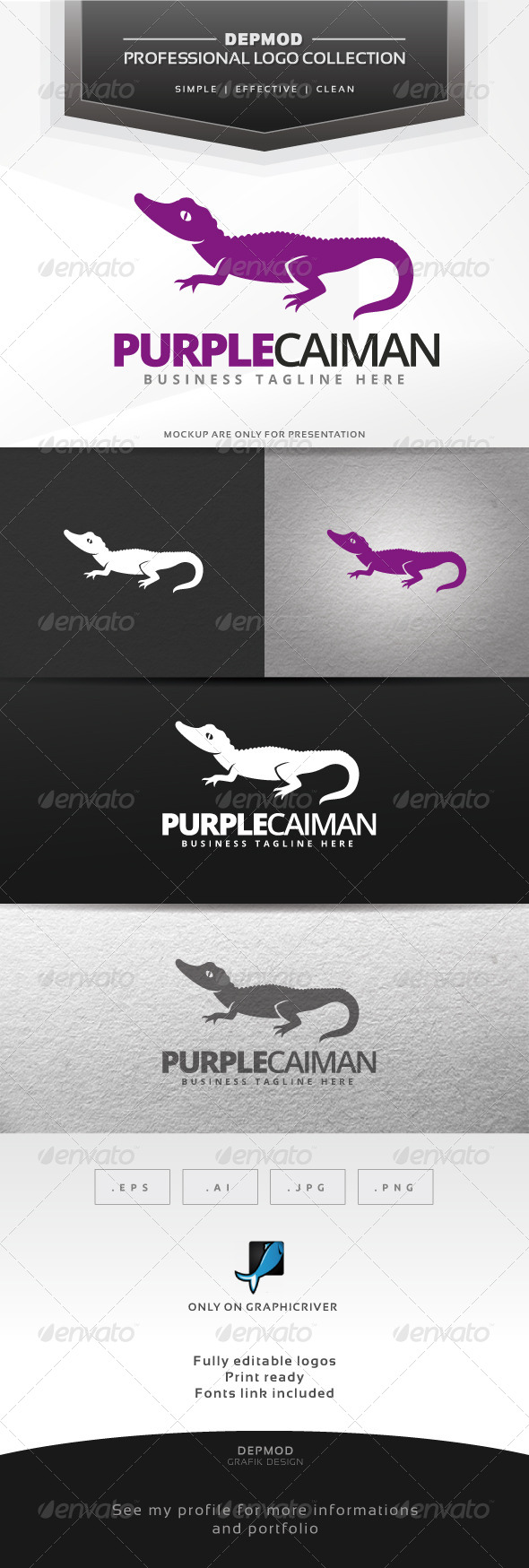 Purple Caiman Logo - Animals Logo Templates