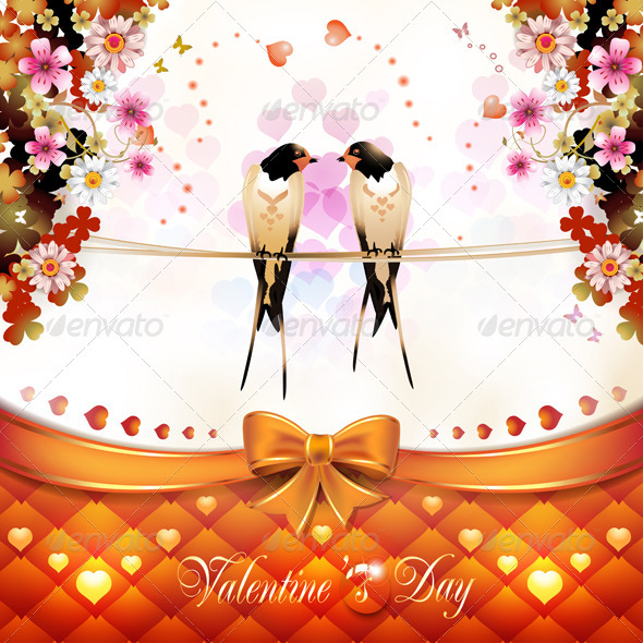 Valentine's Day Card with Two Swallows - Valentines Seasons/Holidays