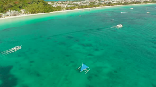 Sailing Boat in Blue Sea. Boracay Island Philippines alt