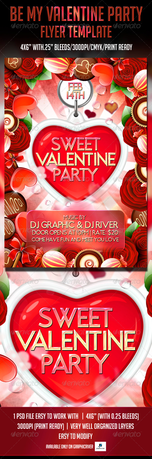 Sweet Valentine Party Flyer Template - Flyers Print Templates