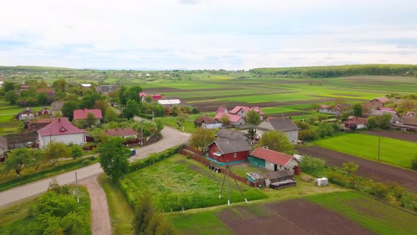 Aerial View of Village and Fields in Western Ukraine