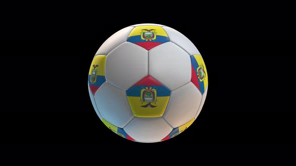 Soccer ball with flag Ecuador, on black background loop alpha