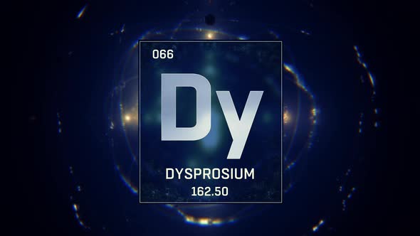 Dysprosium as Element 66 of the Periodic Table on Blue Background