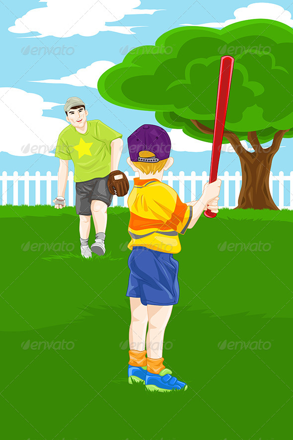 Father Son Playing Baseball - Sports/Activity Conceptual