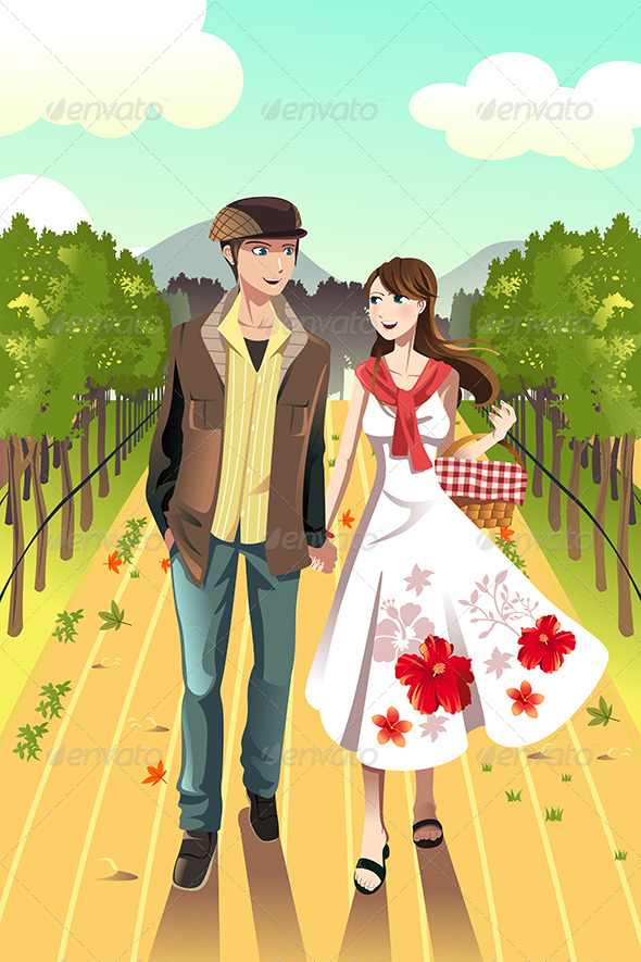 Couple Walking in a Winery - People Characters